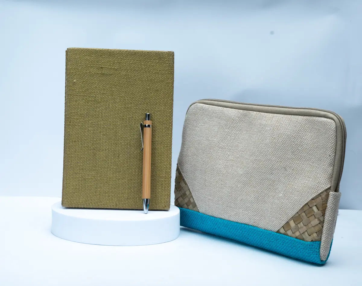 Corporate Gifting Hamper | Jute Planner, Bamboo Pen & Screwpine Oxford Cotton Pouch