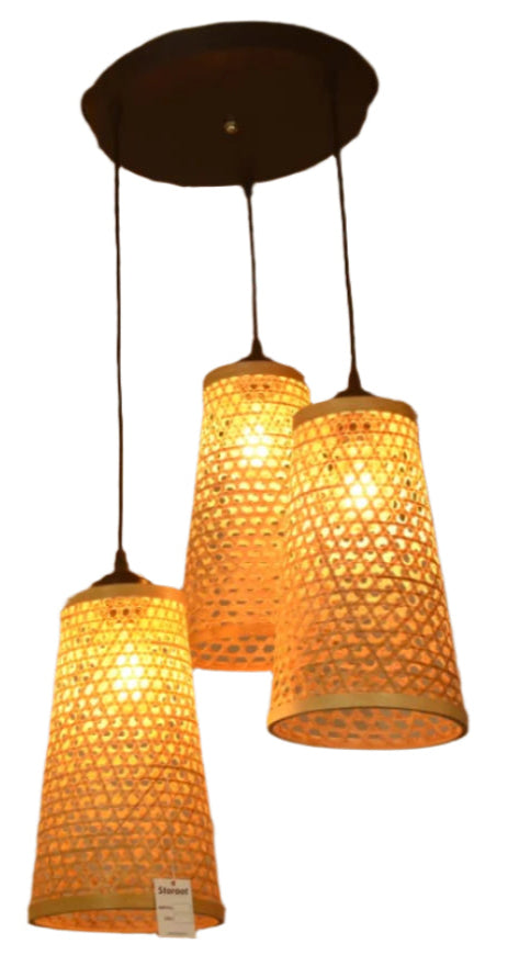 Conical Bamboo Chandelier Light - Honeycomb Design | Set of Three