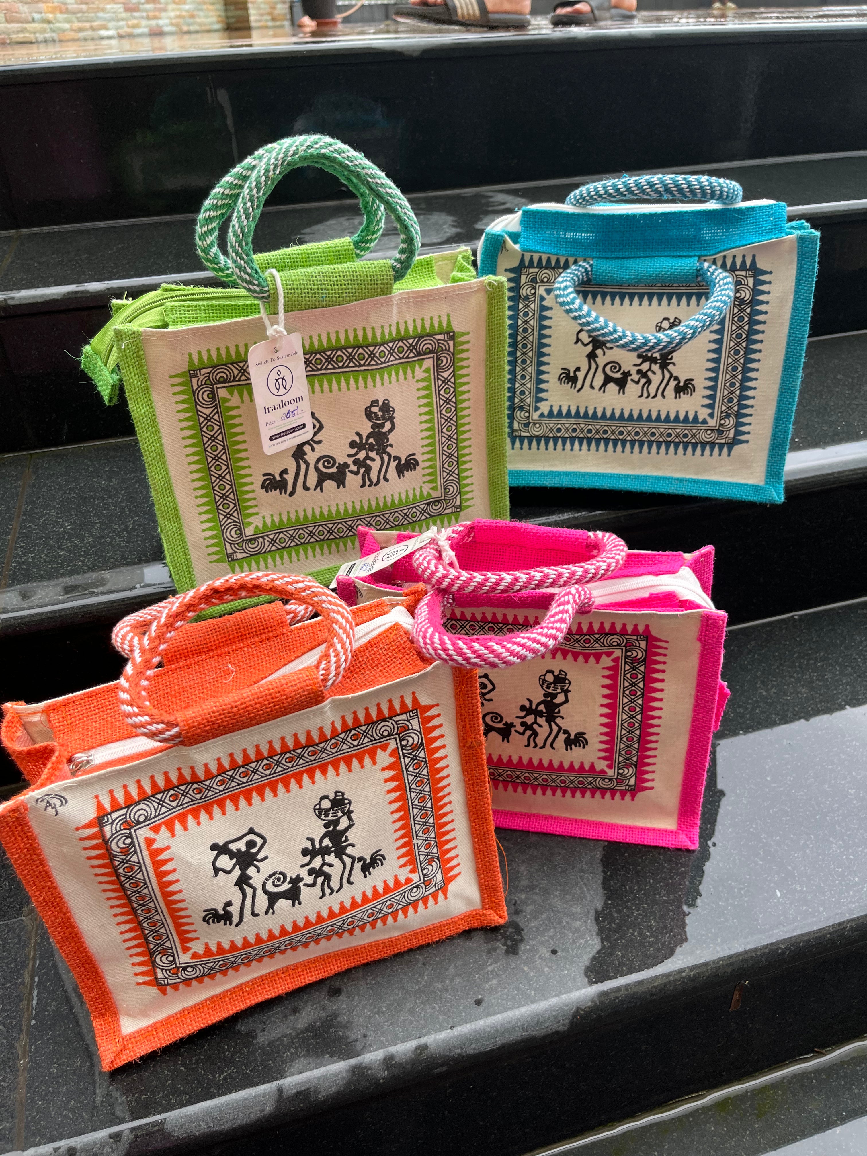 Jute Lunch Bag Single | Coloured | Eco-friendly | Combo of 4