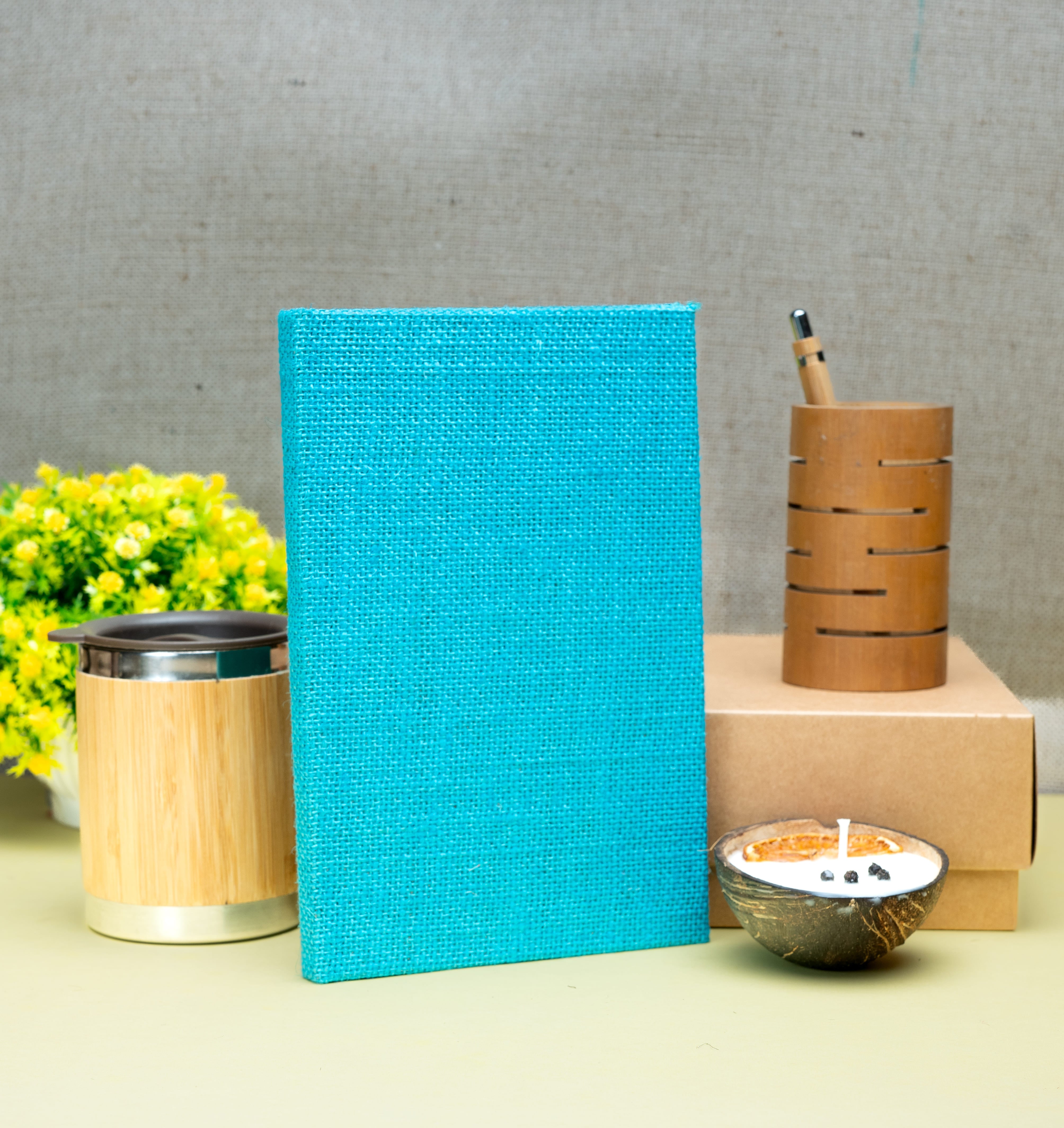 Corporate Gifting Hamper | Bamboo Mug, Jute Planner, Orange Pepper Coconut Candle, Bamboo Pen Stand & Bamboo Pen