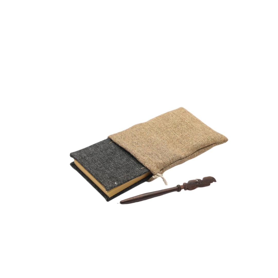 Jute Hard Cover Horizontal Planner and Wooden pen