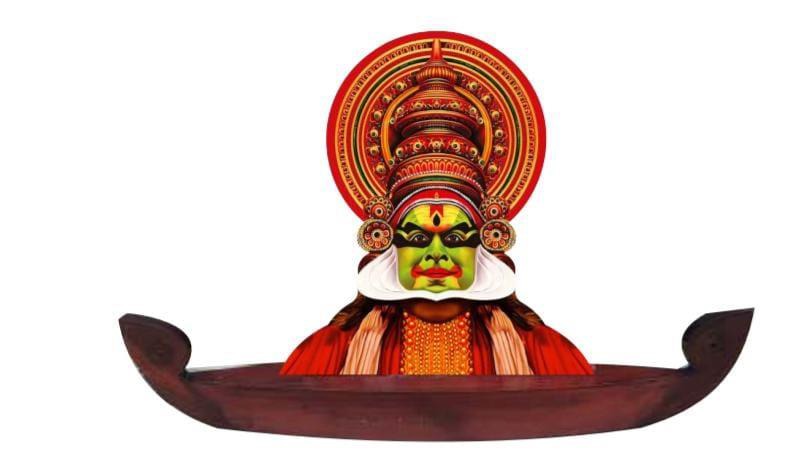 Vibrant Kathakali Face on Snake Boat – Ethnic Kerala Decor Piece
