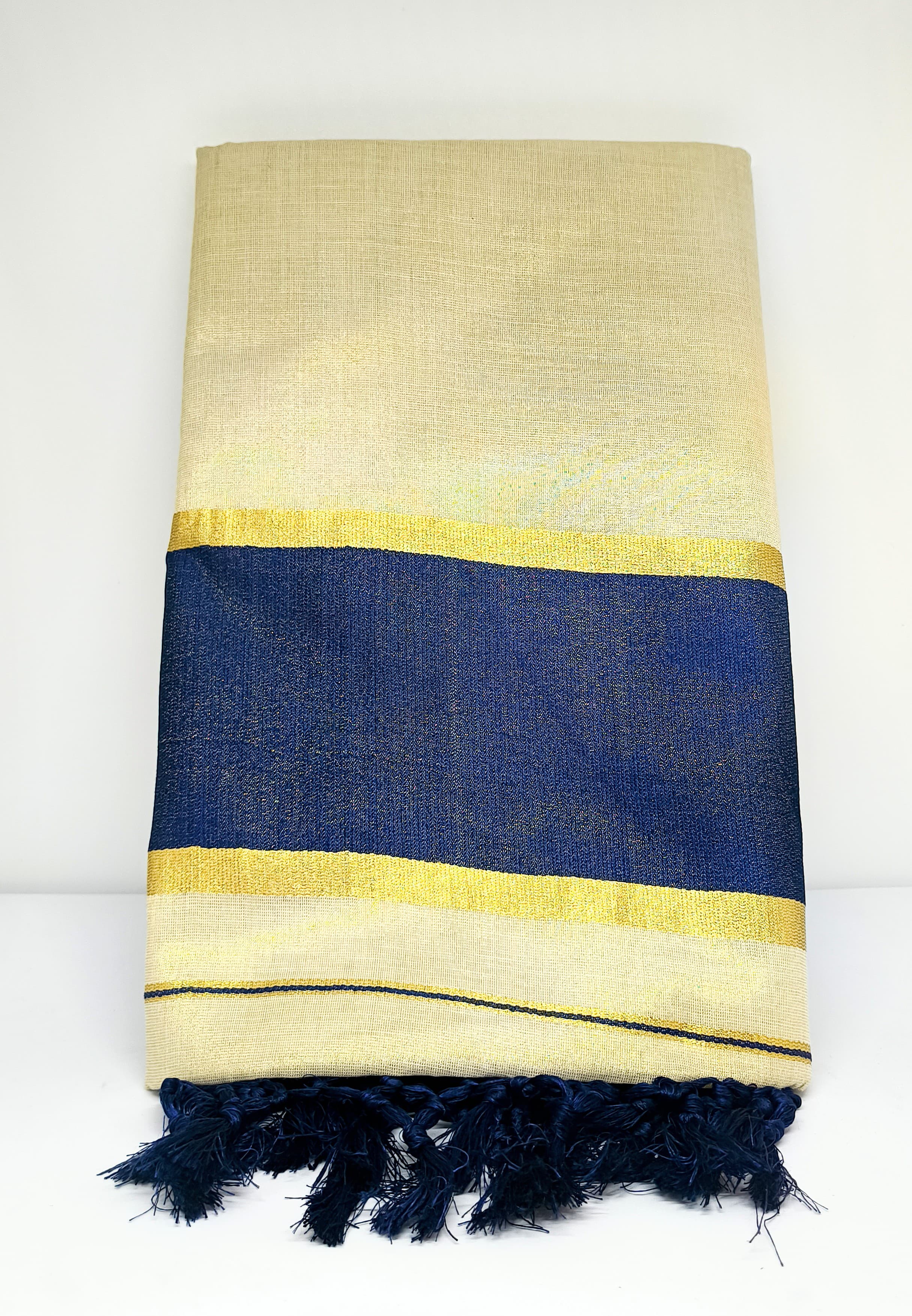 Kerala Set Saree | Onam Traditional wear | Dark blue and golden border