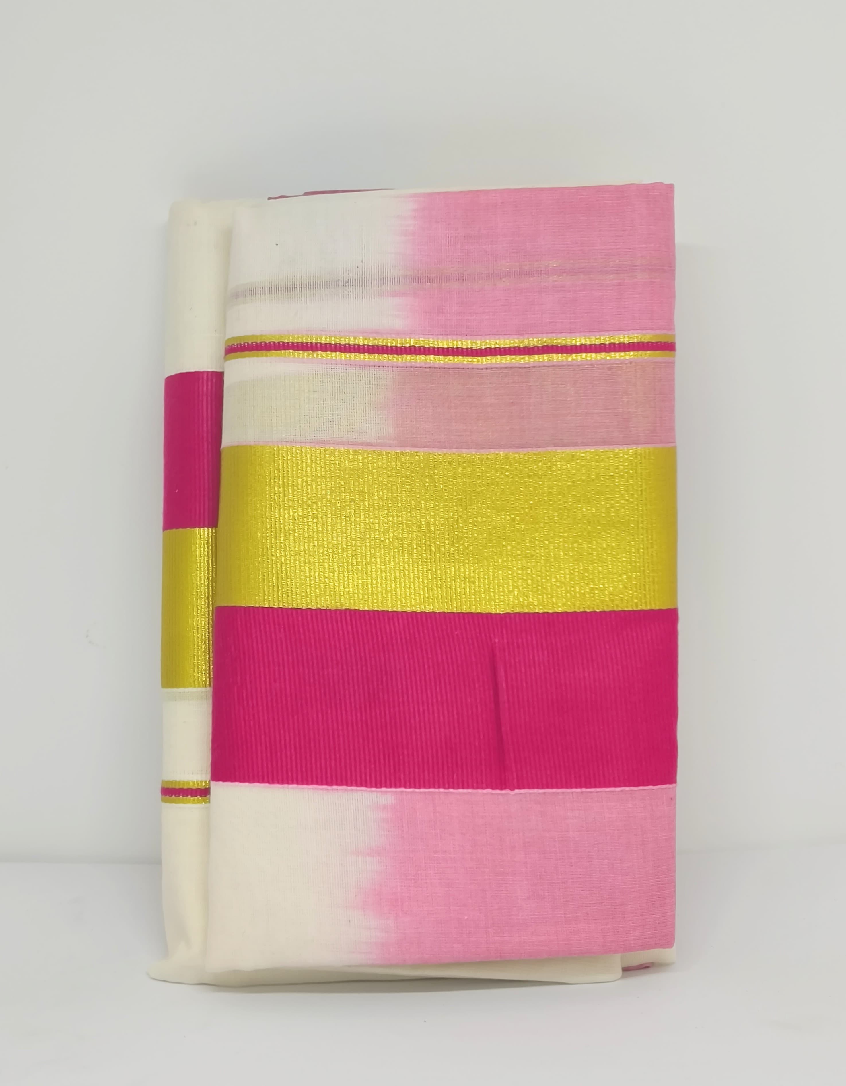 Kerala Set Mundu | Onam Traditional wear | Pink and golden border