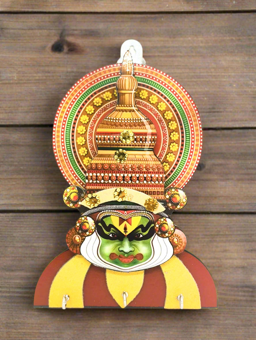 Handcrafted Kathakali Key Holder | Kerala Traditional Wall Hook | Indian Ethnic Wooden Key Rack | 6 Inches