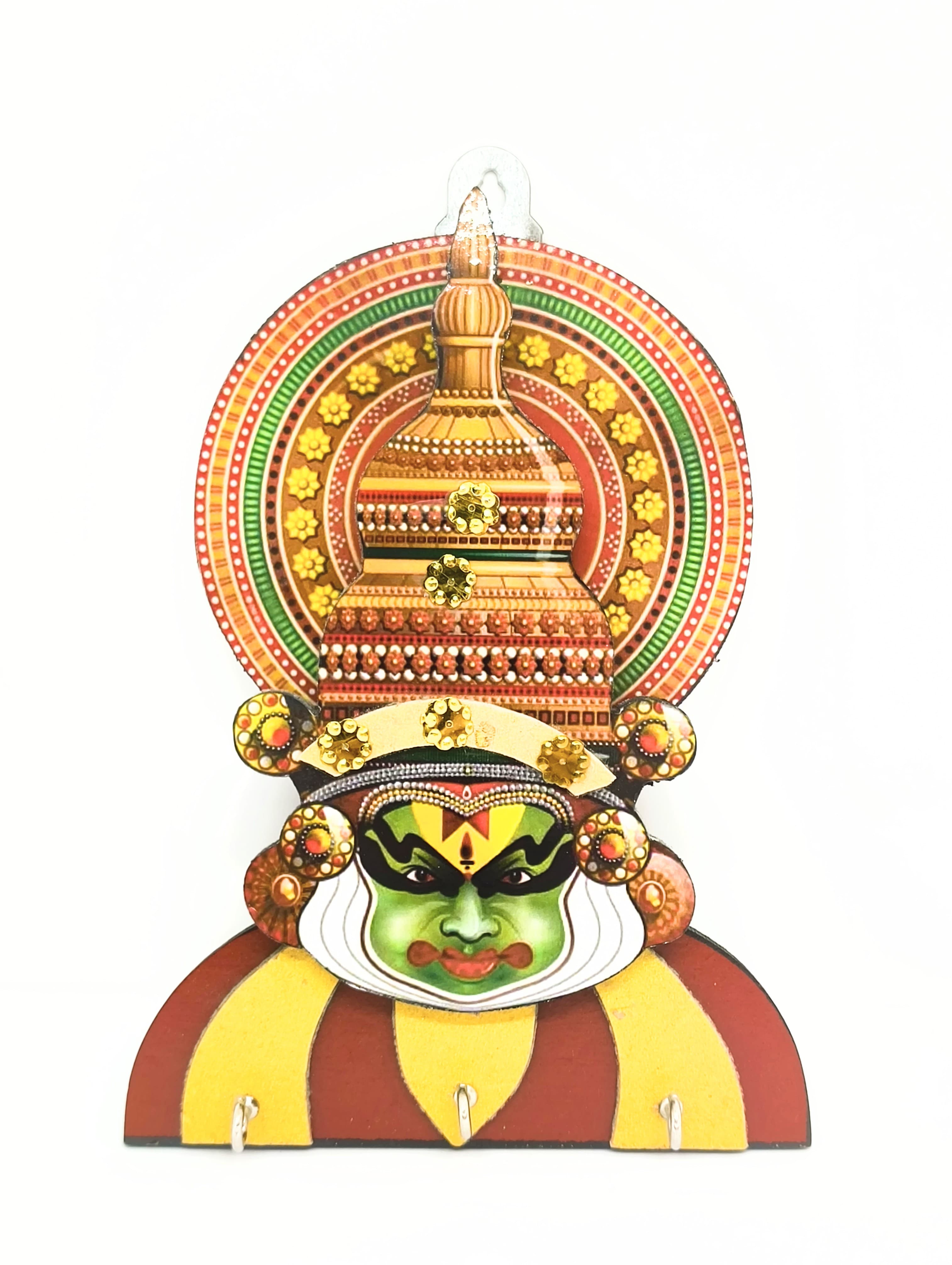 Handcrafted Kathakali Key Holder | Kerala Traditional Wall Hook | Indian Ethnic Wooden Key Rack | 6 Inches