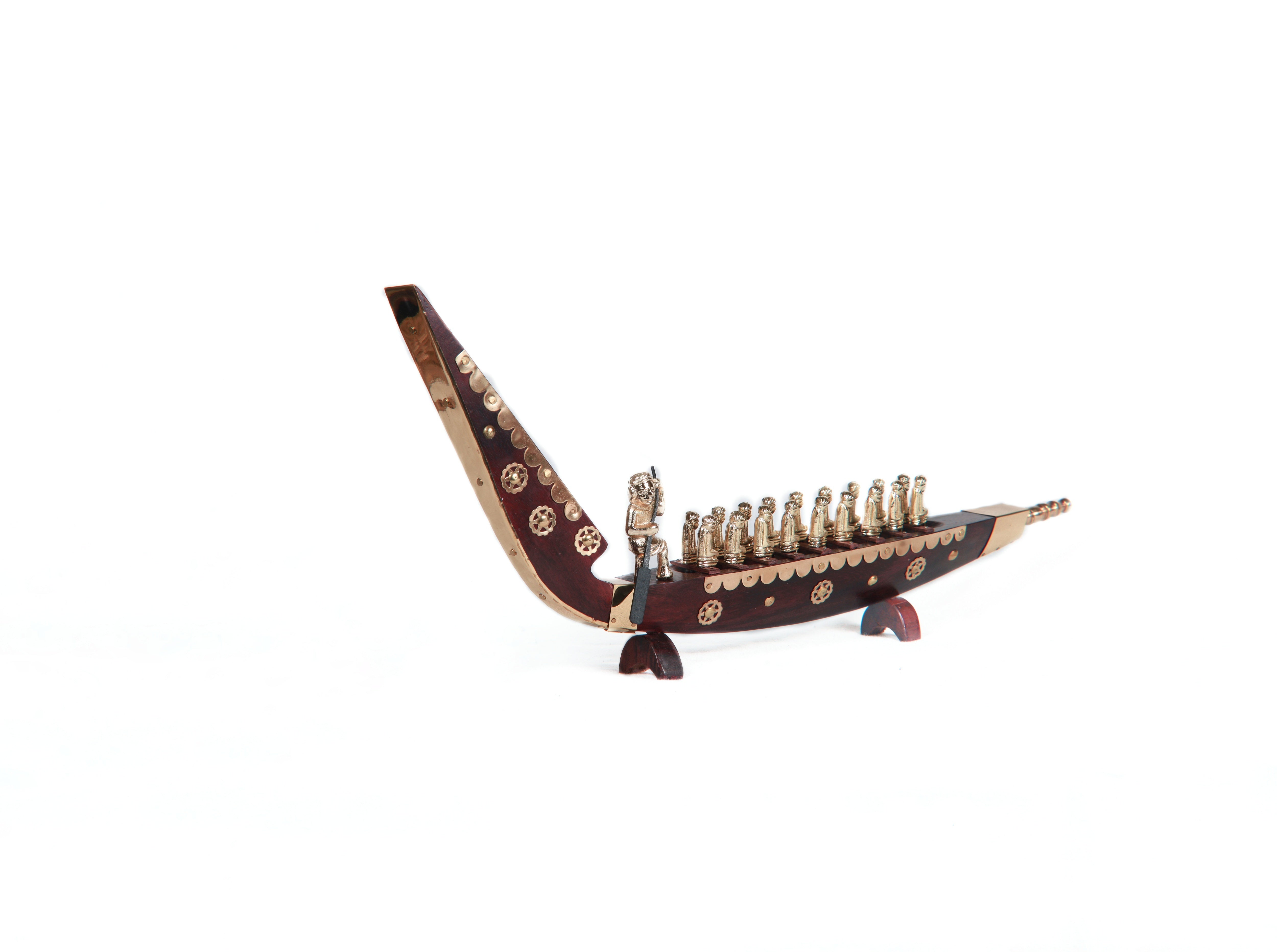 Rosewood Snakeboat with Men Carved/ Brass