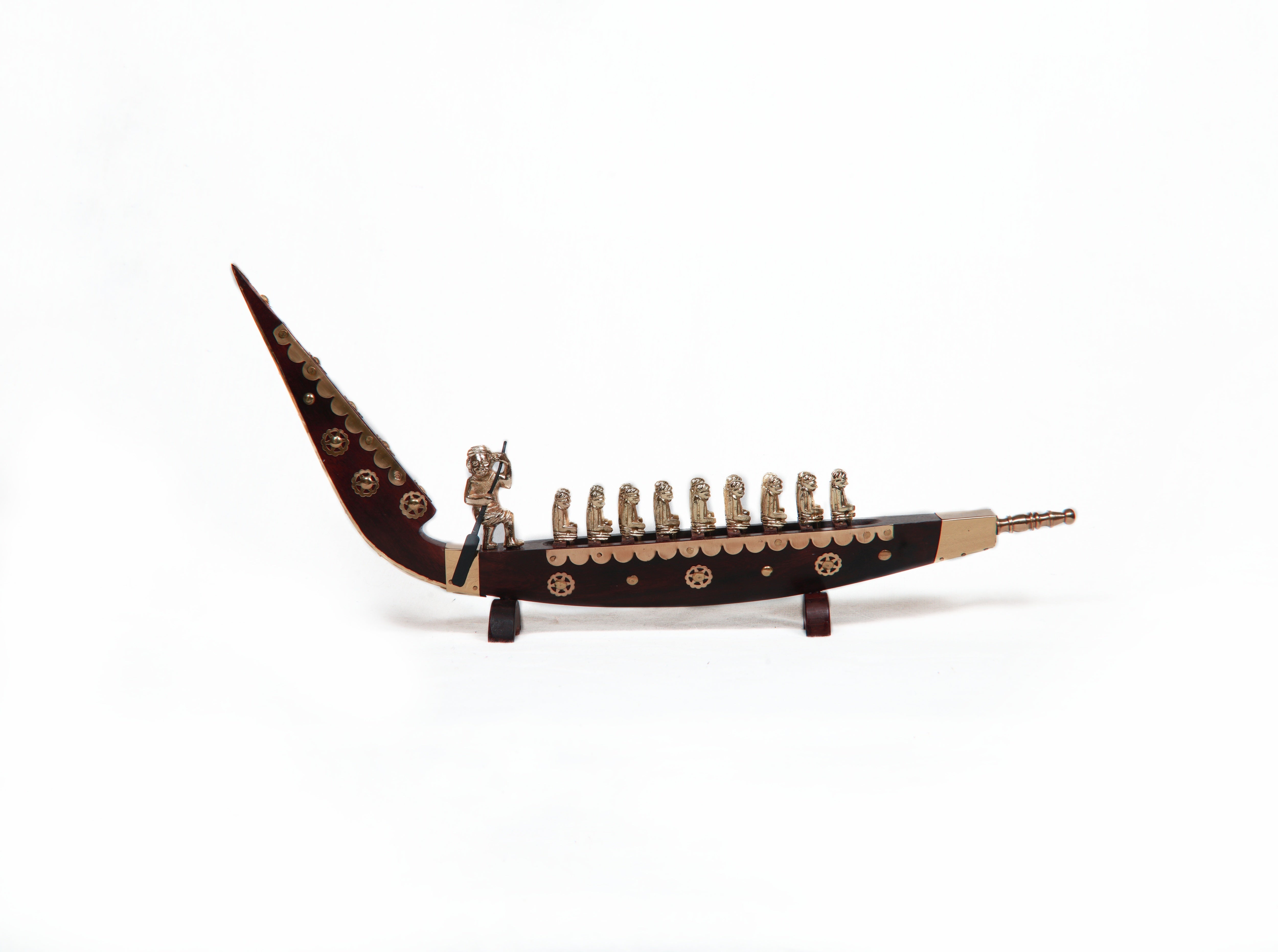 Rosewood Snakeboat with Men Carved/ Brass