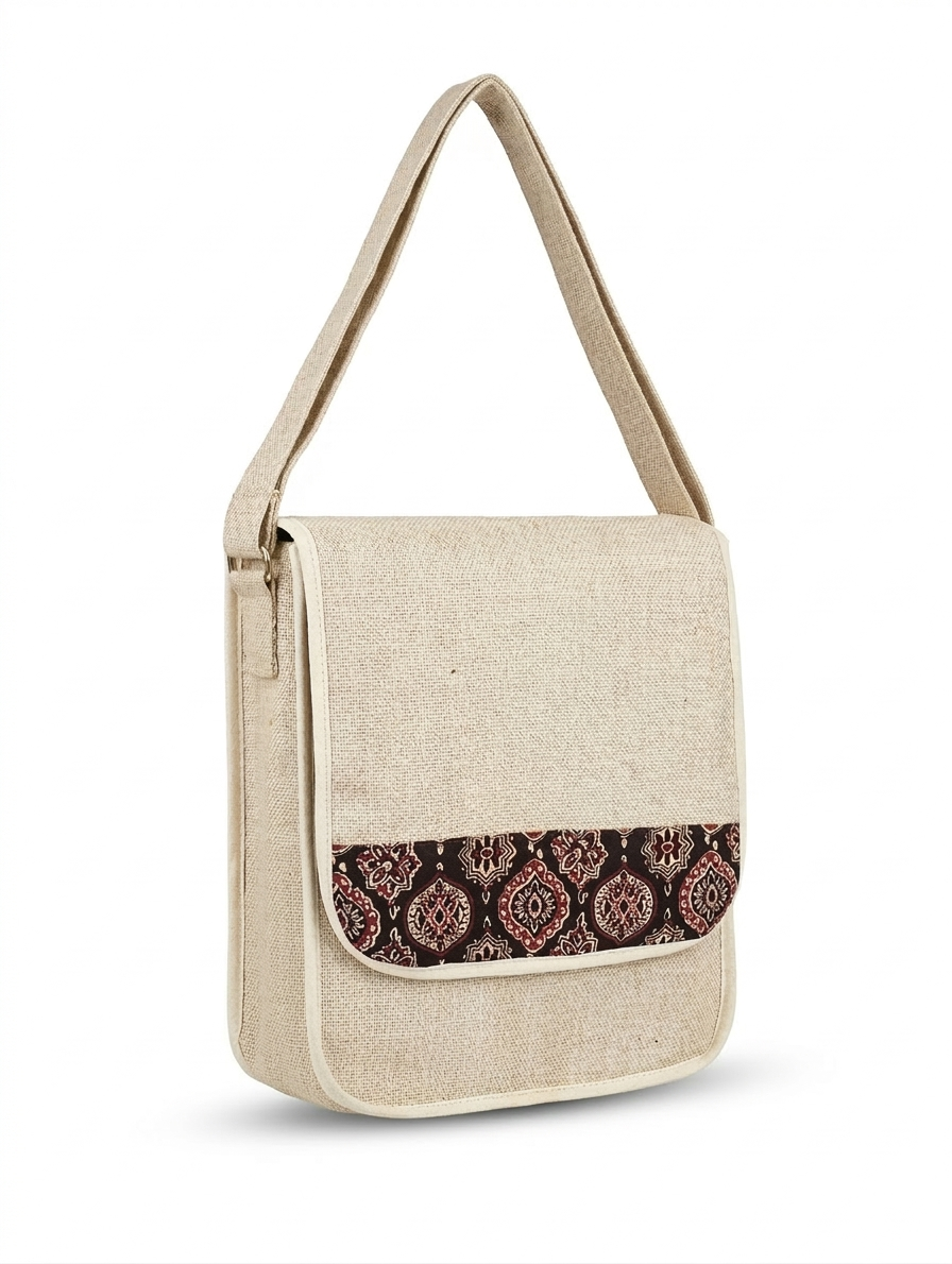 Elegant Handcrafted Jute Sling Bag with Traditional Accent