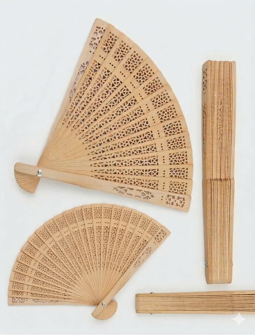 Handcrafted Wooden Hand Fan – Eco-Friendly Traditional Folding Hand Fan set of two