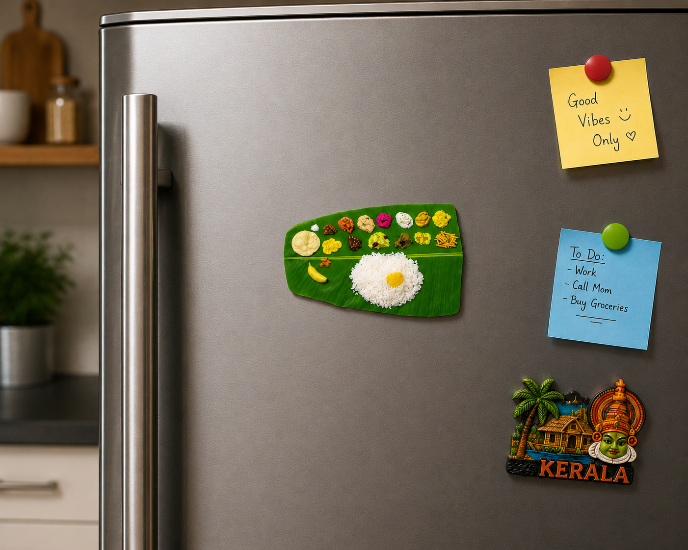 Kerala Sadya Fridge Magnet – Traditional Onam Feast Banana Leaf Souvenir Magnet