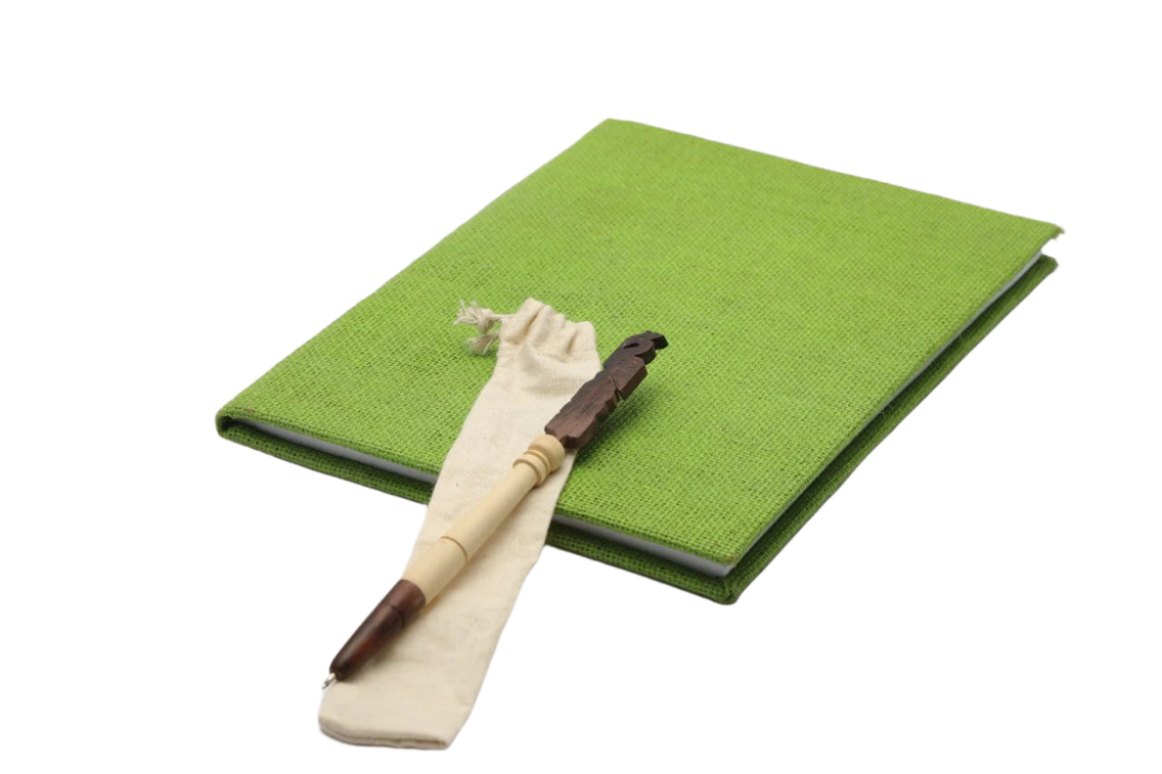 Jute Hard Cover Planner and Wooden Pen