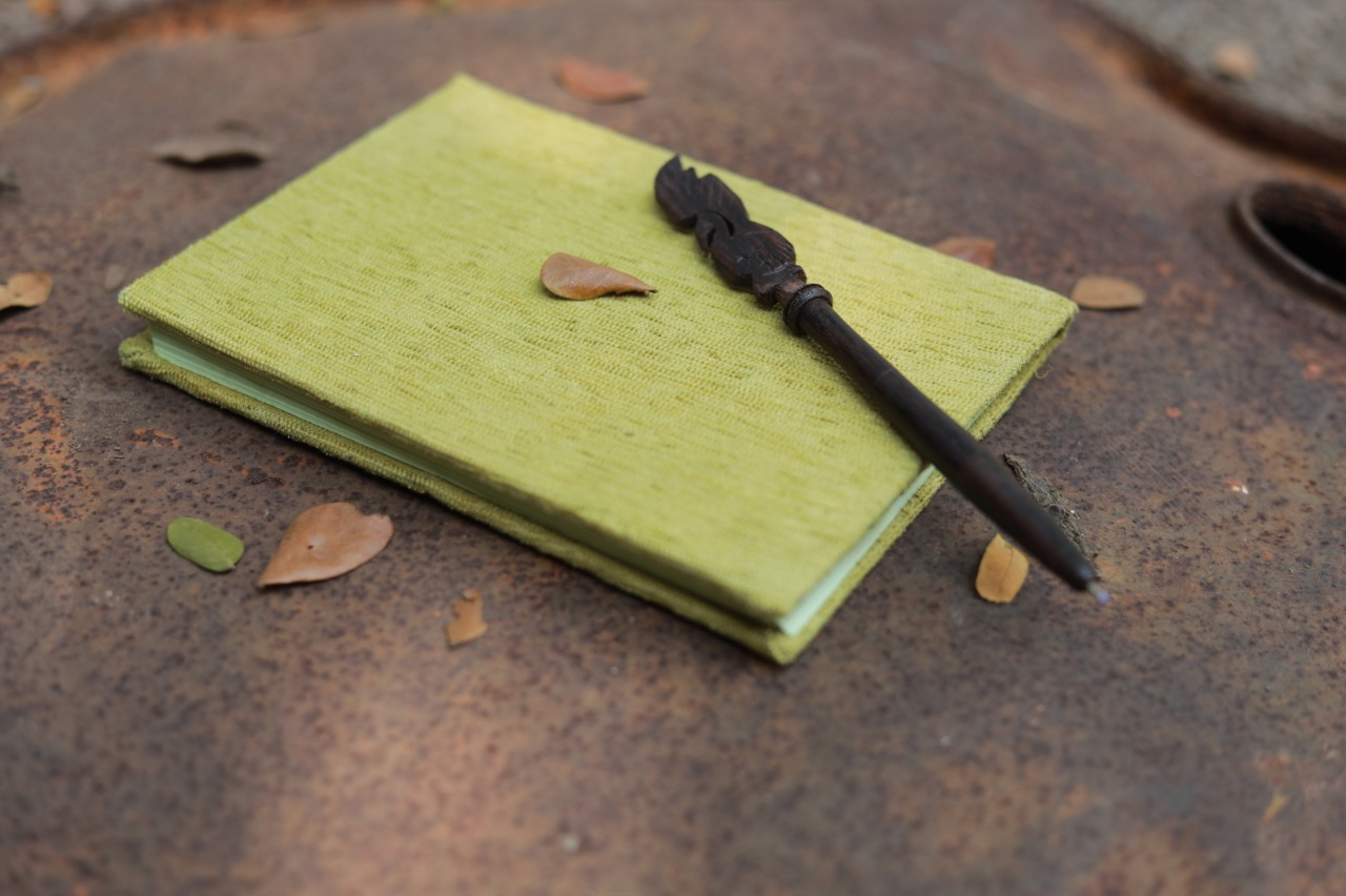 Jute Hard Cover Planner and Wooden Pen