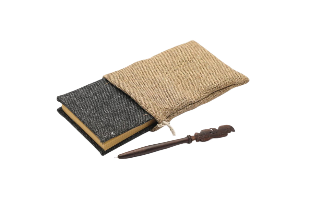 Jute Hard Cover Horizontal Planner and Wooden pen