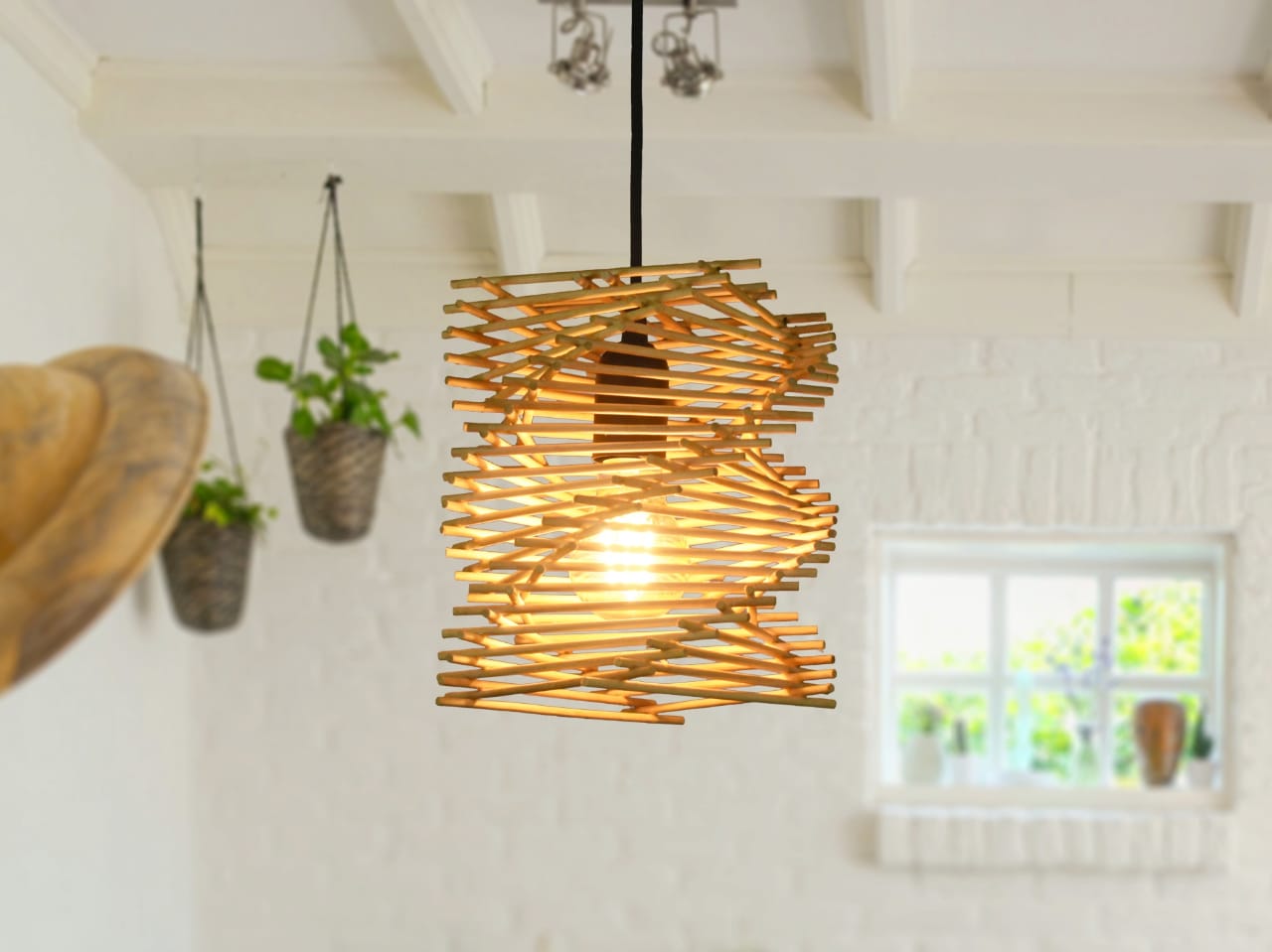 Seashell Pendant Light | Spiral Shaped Hanging Lantern | Bamboo