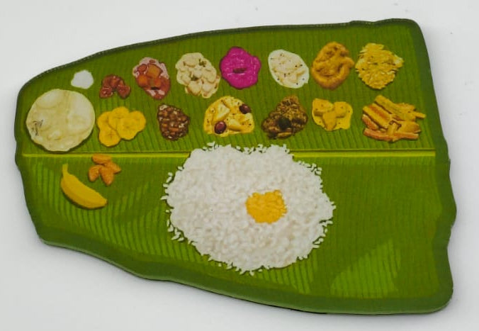 Kerala Sadya Fridge Magnet – Traditional Onam Feast Banana Leaf Souvenir Magnet (3.5 inch)