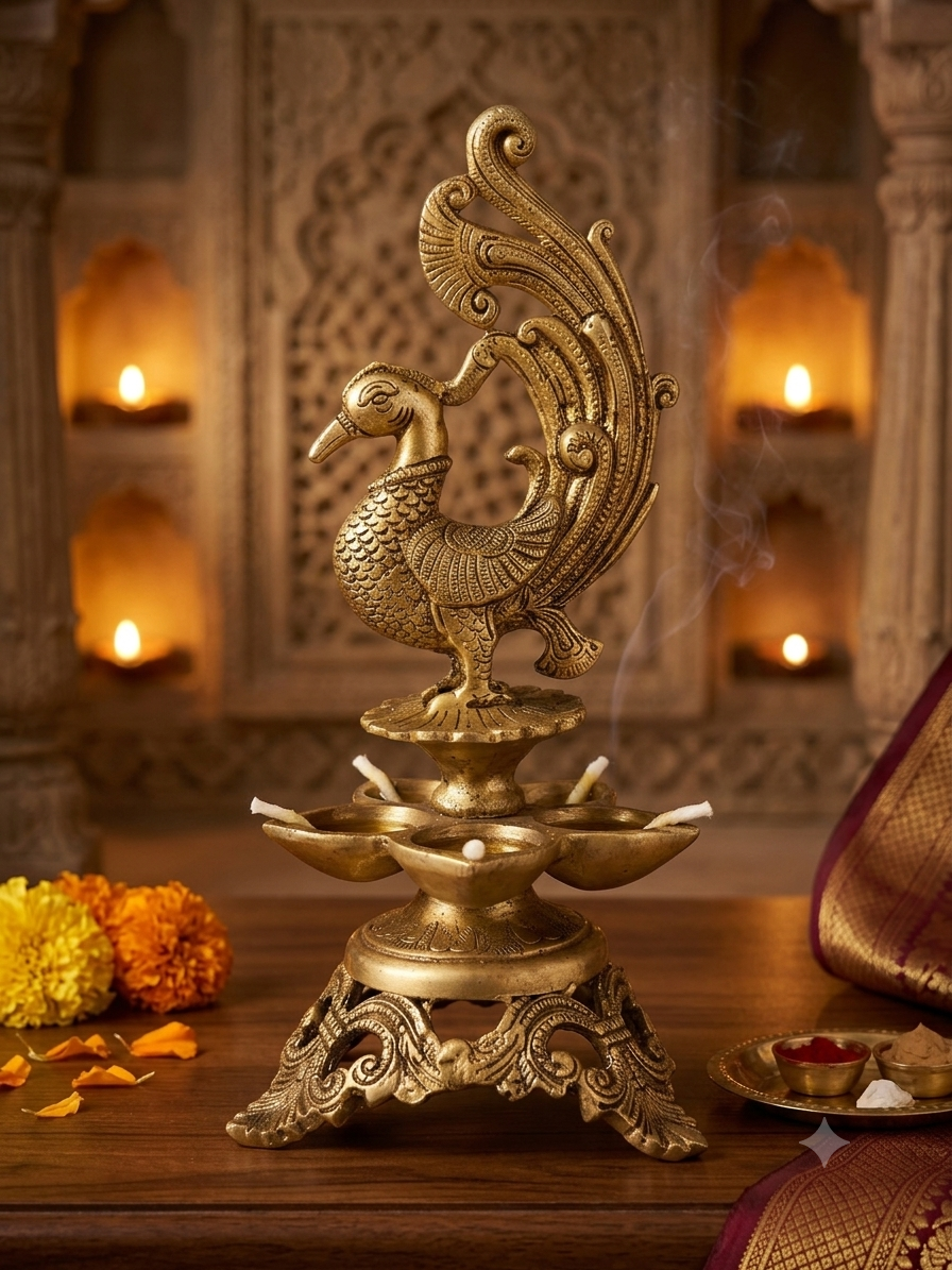 Brass Peacock Lamp