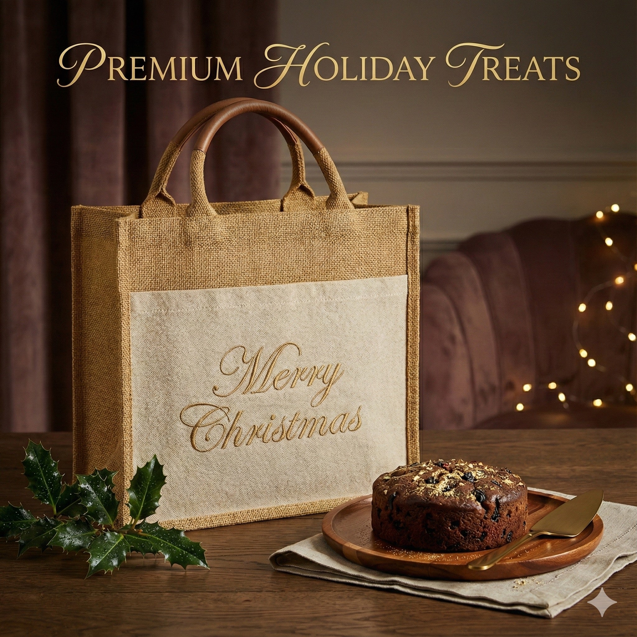 Premium cake jute bag for Christmas
