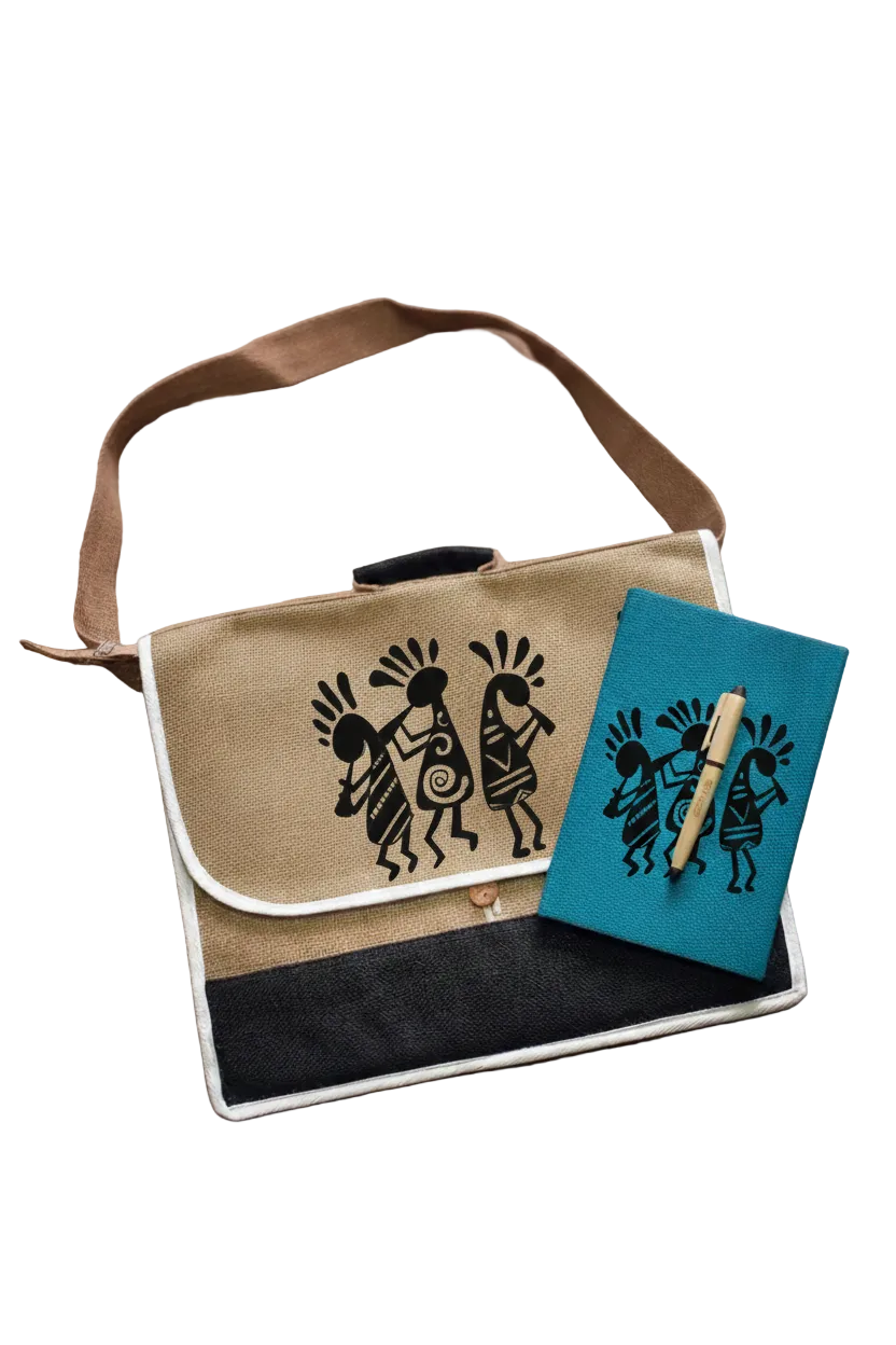 Eco-Friendly Jute Laptop Bag Gift Set with Jute Journal & Bamboo Pen
