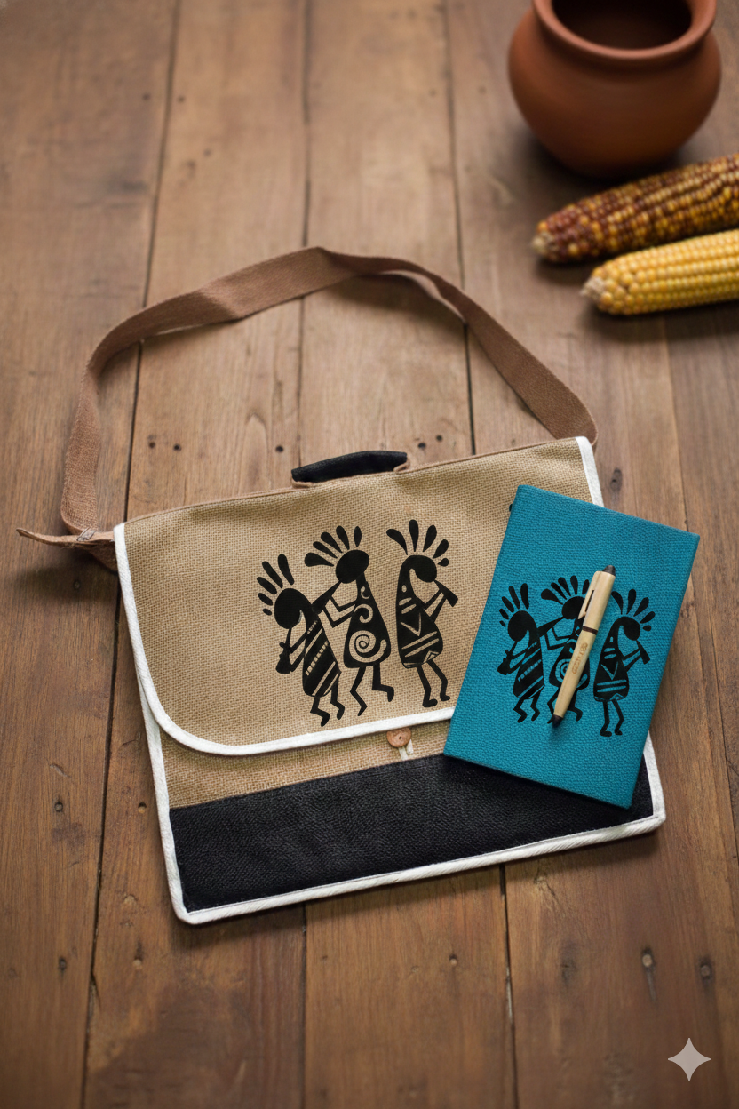 Eco-Friendly Jute Laptop Bag Gift Set with Jute Journal & Bamboo Pen