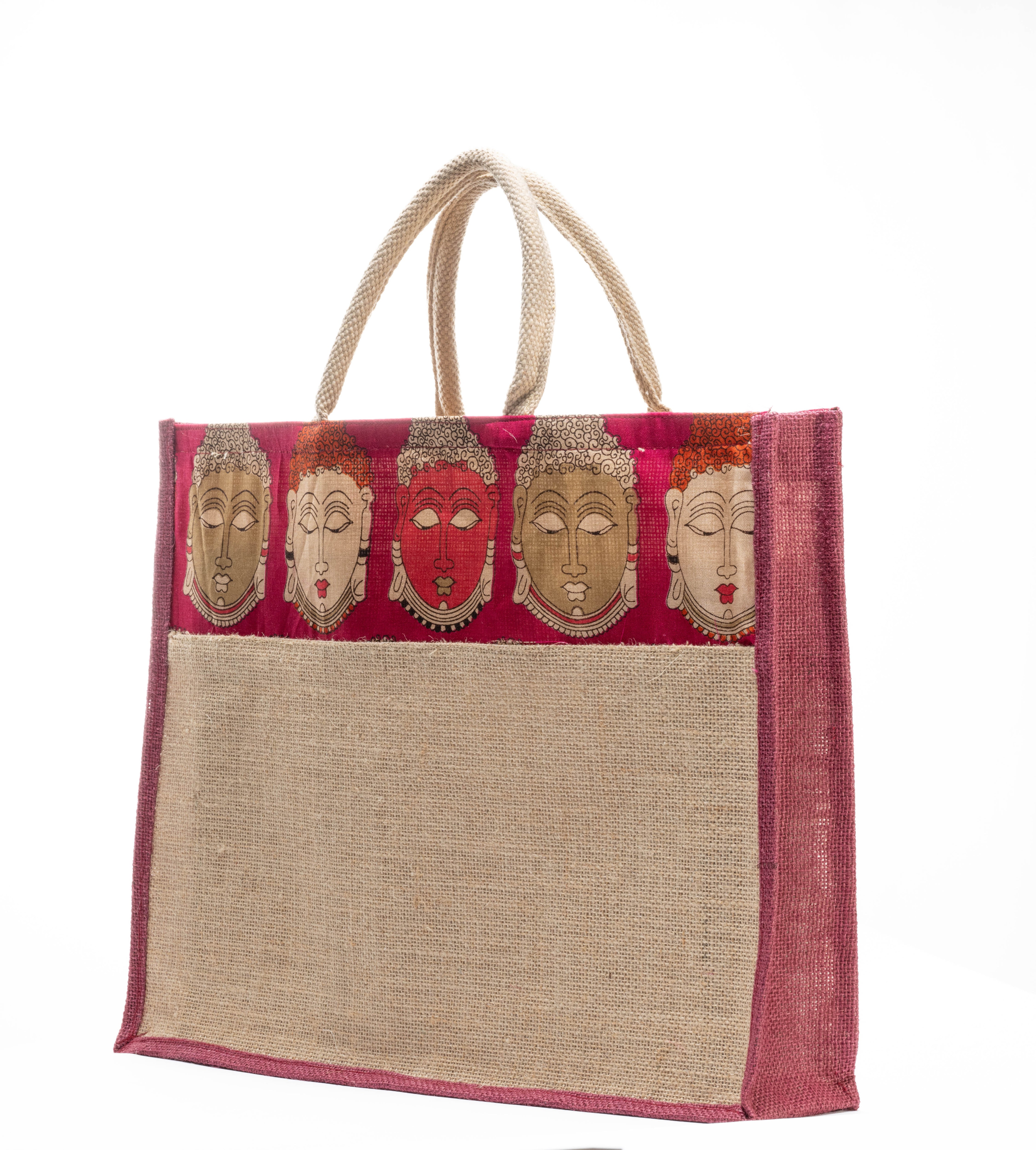 Jute and Oxford printed Bag