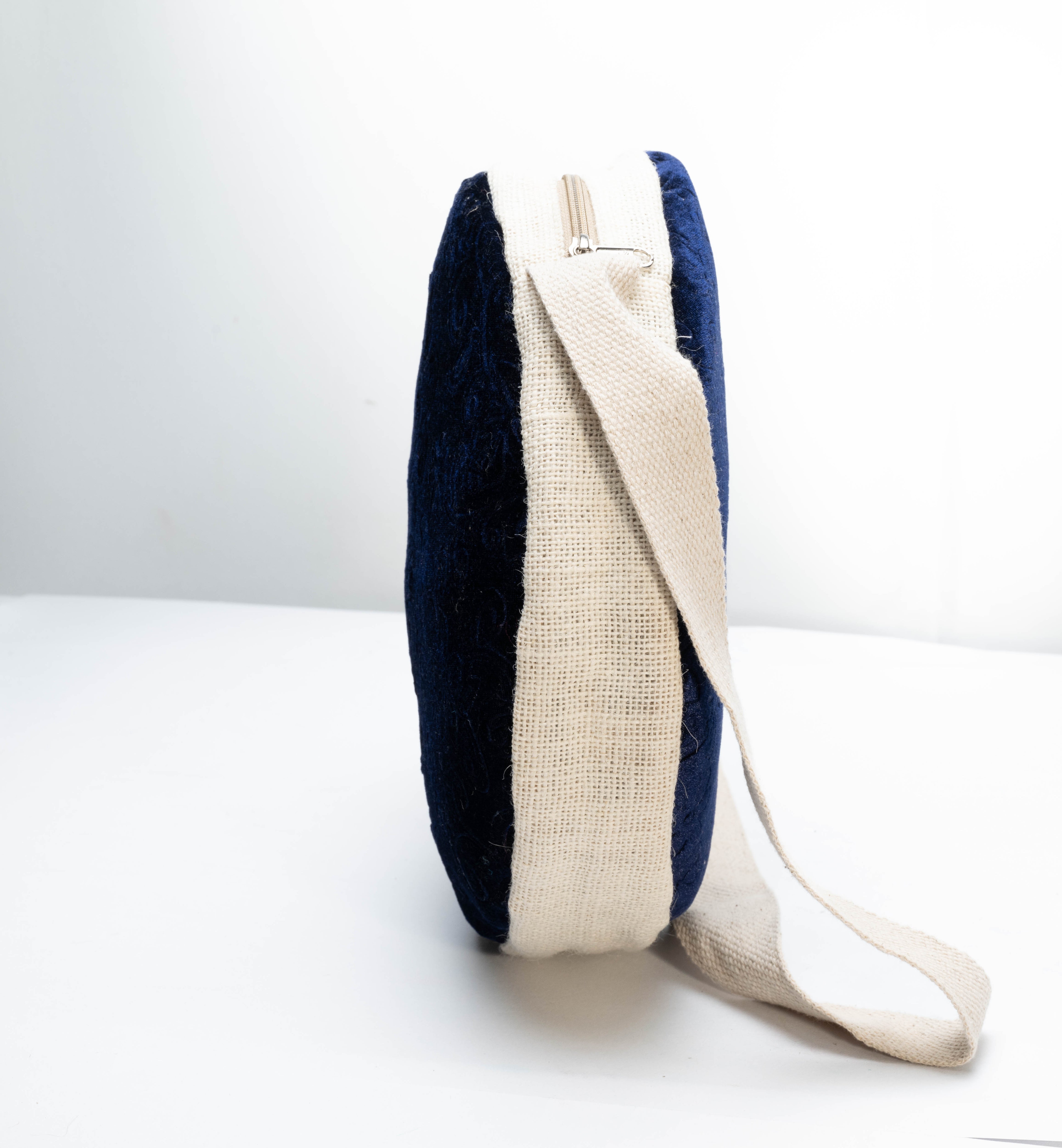 Jute Sling Velvet Round Bag