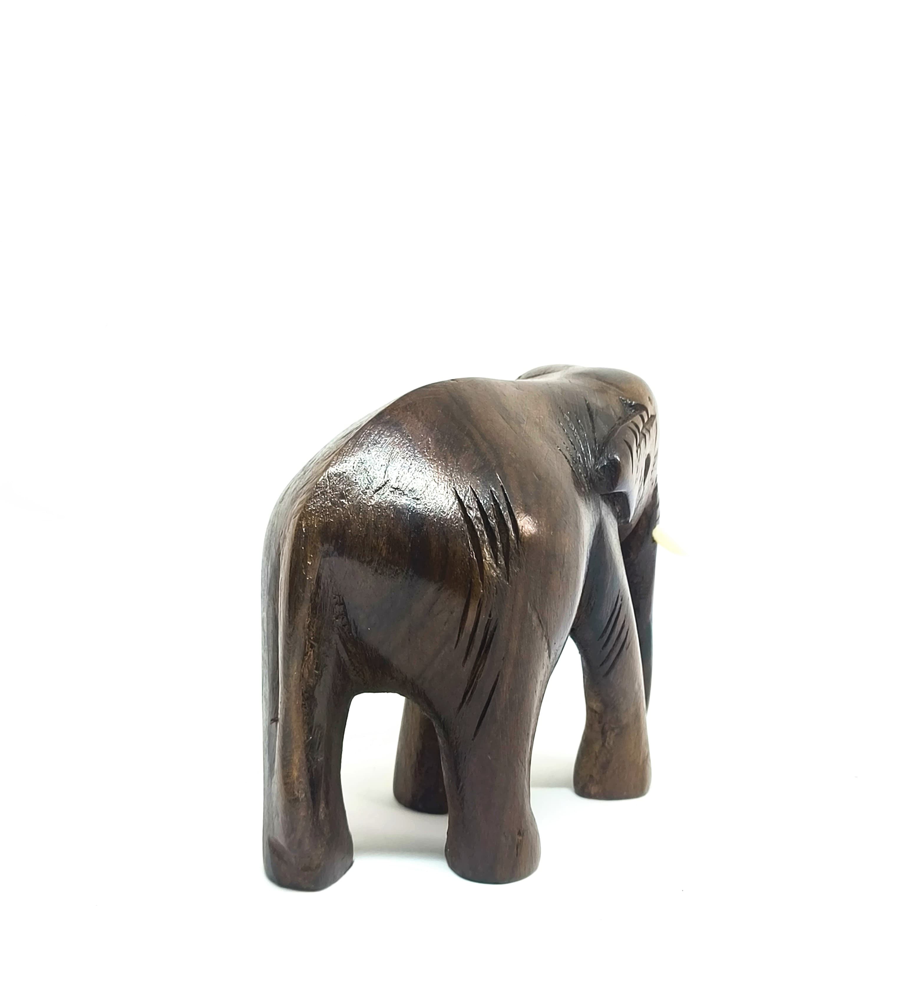 Handcrafted Wooden Elephant Figurine | Rustic Animal Décor | Indian Carved Elephant Showpiece