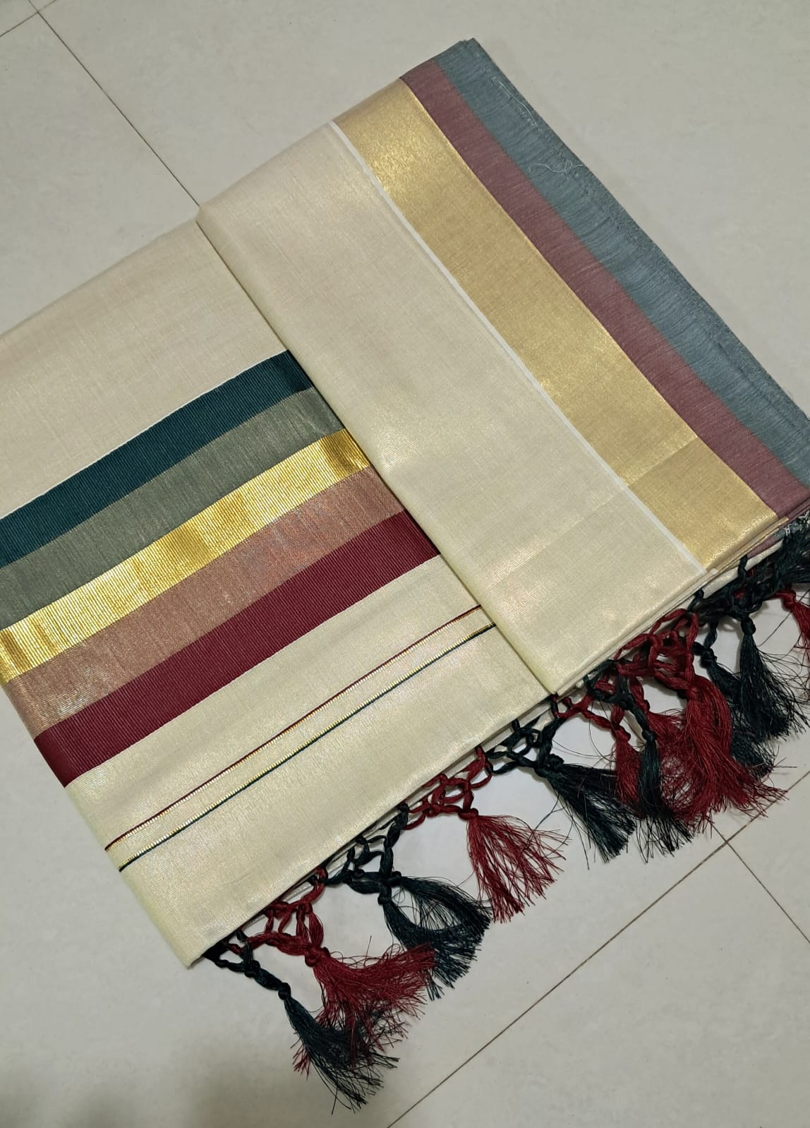 Premium Pure Cotton Kasavu Saree with Dual Color Border | Elegant Kerala Traditional Saree for Women