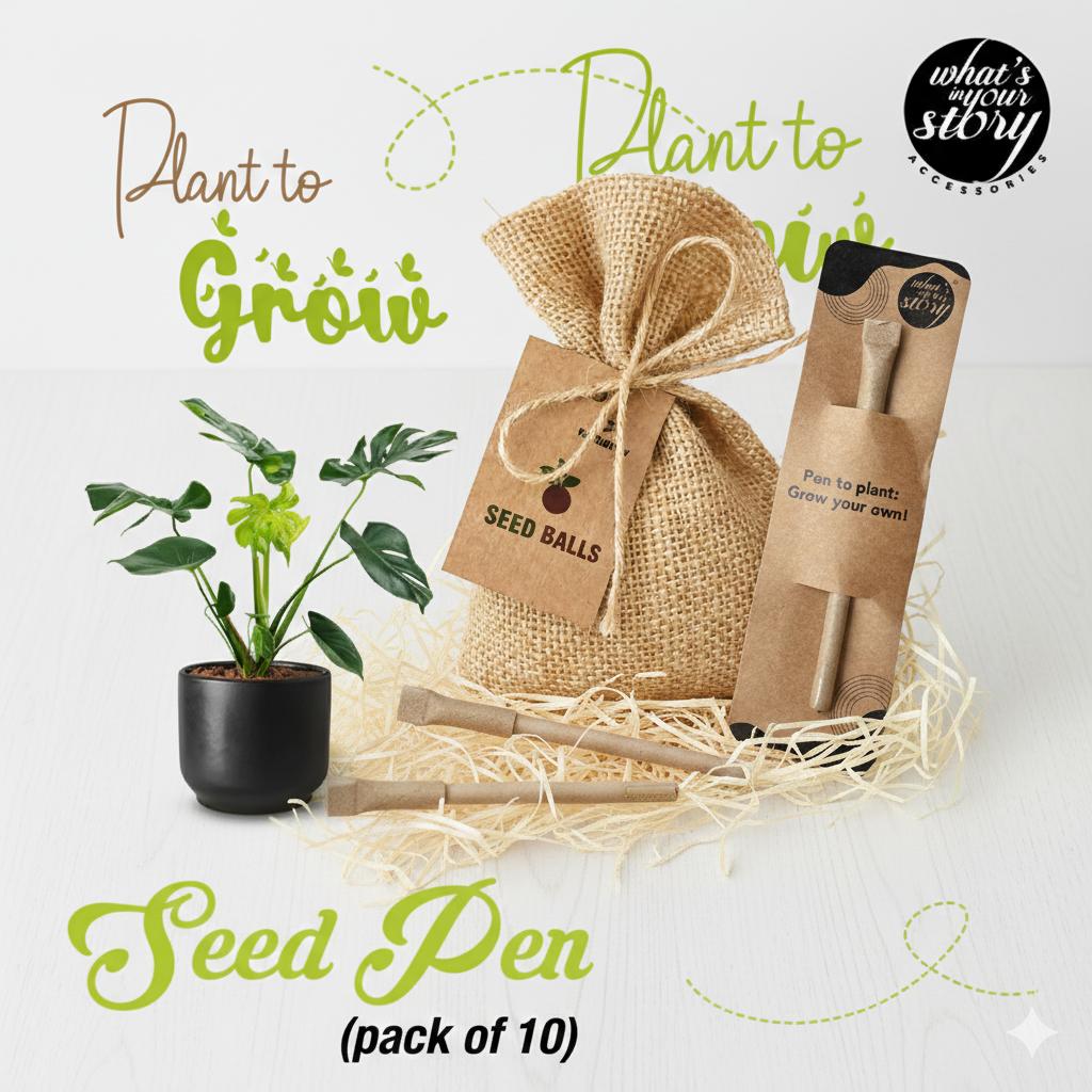 Jute Pouch with 4 Seed Balls – Eco-Friendly Gift with Customized Tag - Pack of 10