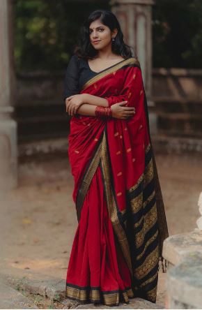 Red & Black Kalyani Cotton Saree