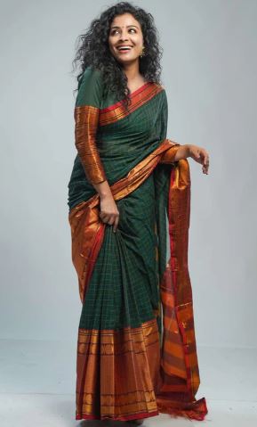 Narayan Pet Green Checked Saree with Big Border